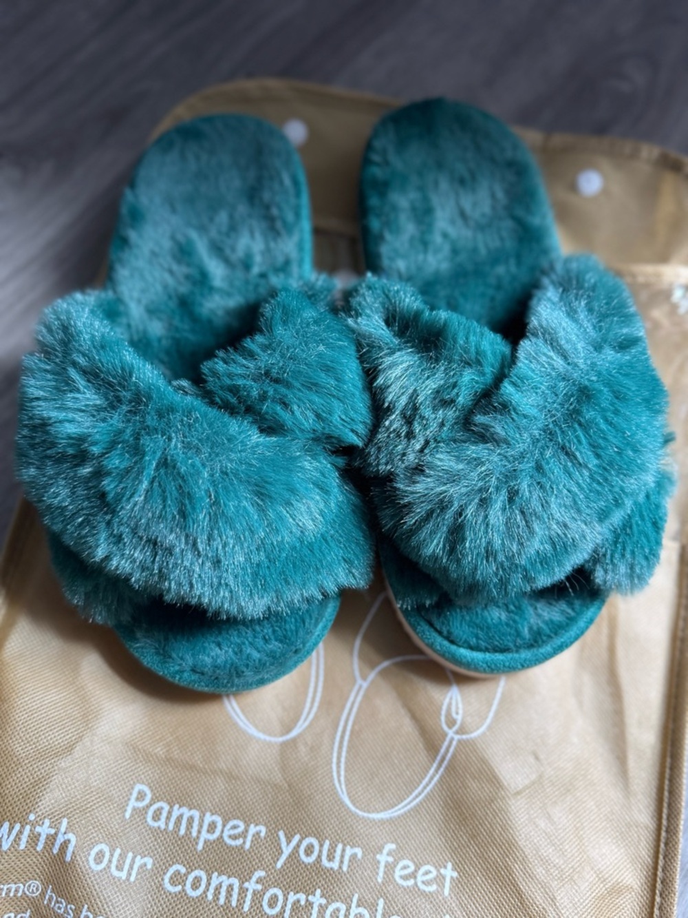 Cozy Plush Fuzzy Slide Slippers in Teal